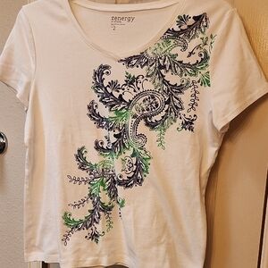 White and Green Women's Top